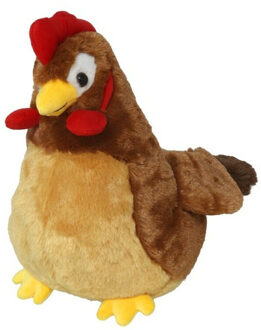 Gerimport Pluche haan knuffel - 20 cm - bruin - boederijdieren kippen knuffels - Vogel knuffels