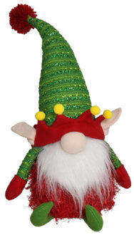 Gerimport Pluche kerst gnome - kerstelf - H36 cm - decoratie pop - rood/groen