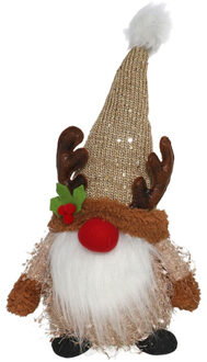 Gerimport Pluche kerst gnome - rendier - H36 cm - decoratie pop - Kerstman pop Bruin