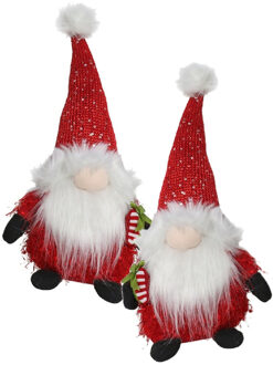 Gerimport Pluche kerst gnomes - 2x - kerstman - H36 cm - decoratie pop - rood