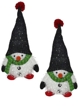 Gerimport Pluche kerst gnomes - 2x - sneeuwpop - H36 cm - decoratie pop - wit
