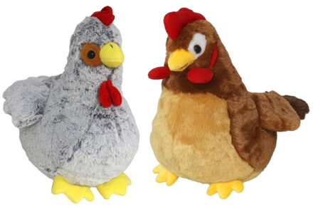 Gerimport Pluche kip en haan knuffel - 2x - 20 cm - boederijdieren kippen knuffels