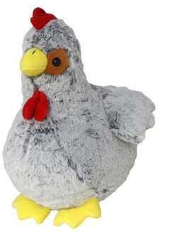 Gerimport Pluche kip knuffel - 20 cm - grijs - boederijdieren kippen knuffels - Vogel knuffels