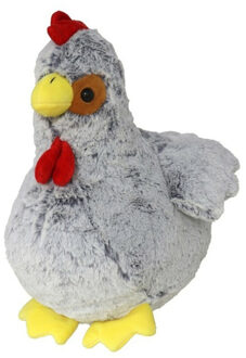 Gerimport Pluche kip knuffel - 30 cm - grijs - boederijdieren kippen knuffels - Vogel knuffels