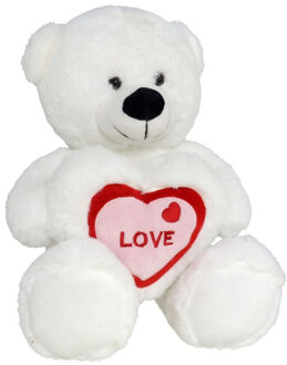 Gerimport Pluche knuffelbeer met wit/rood Love hartje 20 cm - Knuffelberen