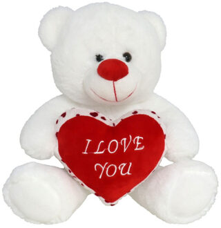 Gerimport Pluche knuffelbeer met wit/rood Love hartje 30 cm