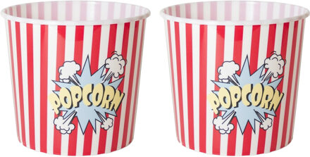 Gerimport Popcorn bak - 2x - rood/wit - kunststof - D21 - 7 liter - herbruikbaar - Snack en tapasschalen Multikleur