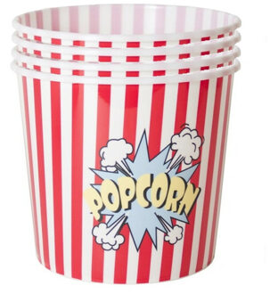 Gerimport Popcorn bak - 8x - rood/wit - kunststof - D21 cm - 7 liter - herbruikbaar