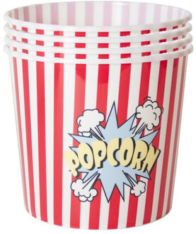 Gerimport Popcorn bak - 8x - rood/wit - kunststof - D24 cm - 9 liter - herbruikbaar