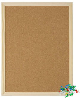 Gerimport Prikbord/memobord - kurk - bruin - 40 x 60 cm - inclusief pushpins/punaises