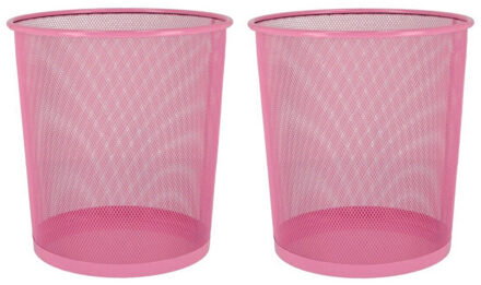 Gerimport Prullenmand - 2x stuks - roze - 9 liter - metaal - kantoor - prullenbak