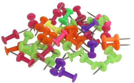 Gerimport Punaises/pushpins - 40x - fluor gekleurd - voor prikbord/memobord