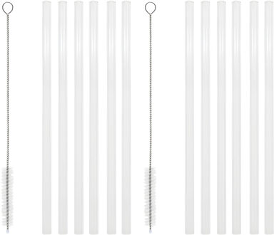 Gerimport Rietjes - 12x stuks - glas - met borsteltje - 20 cm - herbruikbare rietjes / zomer