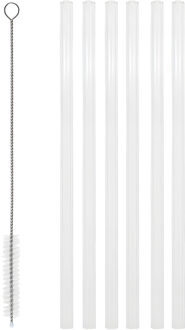 Gerimport Rietjes - 6x stuks - glas - met borsteltje - 20 cm - herbruikbare rietjes / zomer Transparant