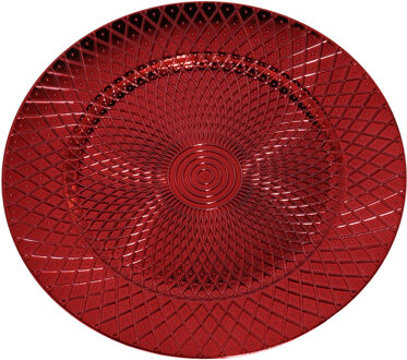 Gerimport Ronde diner onderborden/kaarsenbord/plateau glimmend rood van 33 cm