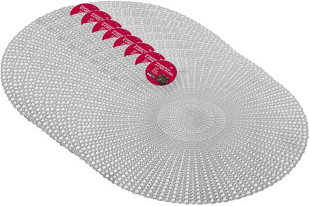 Gerimport Ronde tafel dinner placemats - Set van 12x stuks - zilver - kunststof - Dia 40 cm