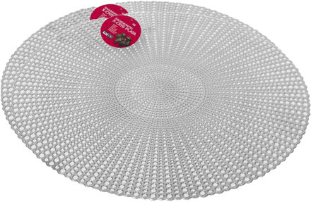 Gerimport Ronde tafel dinner placemats - Set van 2x stuks - zilver - kunststof - Dia 40 cm