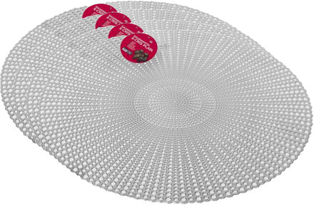 Gerimport Ronde tafel dinner placemats - Set van 4x stuks - zilver - kunststof - Dia 40 cm