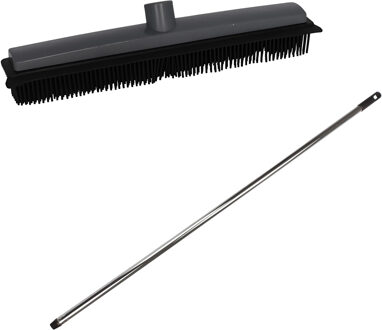 Gerimport Rubberen bezem - L120 cm - rubber/chroom - zilver - kappersbezem - binnen