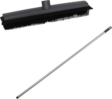 Gerimport Rubberen bezem - L120 cm - rubber/metaal - grijs - schoonmaken - binnen