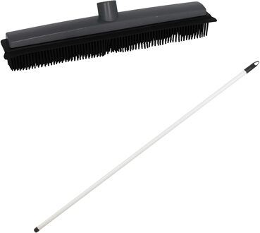 Gerimport Rubberen bezem - L120 cm - rubber/metaal - wit - kappersbezem - binnen