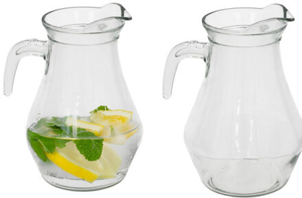 Gerimport Schenkkan/water/ wijn karaf - 2x - glas - transparant - 1800 ml - 14 x 17 x 22 cm