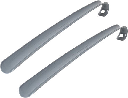Gerimport Schoenlepel - 2x - 43 cm - kunststof - zilver - met haak - instaphulp - schoenen