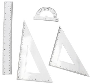 Gerimport School/wiskunde linialen set - 4 delig - Rekenlinealen - transparant kunststof