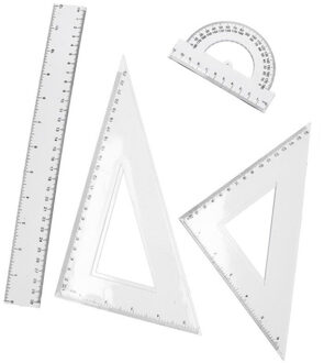 Gerimport School/wiskunde linialen set - 4 delig - Rekenlinealen - transparant kunststof