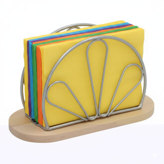 Gerimport Servettenhouder - hout / metaal - zilver - 15 x 9 cm