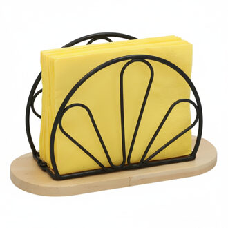 Gerimport Servettenhouder - hout / metaal - zwart - 15 x 9 cm - waaiervorm