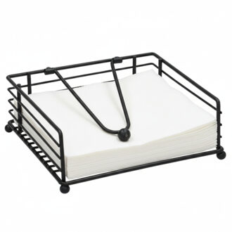 Gerimport Servettenhouder - metaaldraad - 18 x 7 cm - metaal - tafeldecoratie Zwart