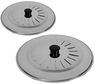 Gerimport Set 2x stuks spatdeksels - pannendeksels - rvs - stoomuitlaat - Dia 22 en 28 cm