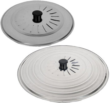 Gerimport Set 2x stuks spatdeksels - pannendeksels - rvs - stoomuitlaat - Dia 28 en 34 cm