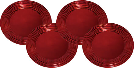 Gerimport Set van 12x stuks kerstdiner onderborden rond rood glimmend 33 cm - Onderborden