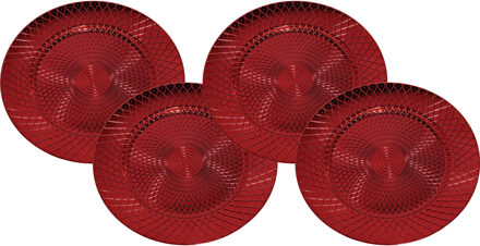 Gerimport Set van 12x stuks kerstdiner onderborden rond rood glimmend 33 cm - Onderborden