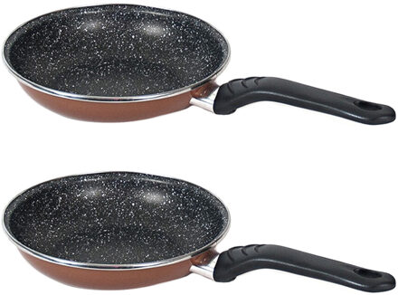 Gerimport Set van 2x stuks aluminium koekenpan/hapjespan Burgos bruin met anti-aanbak laag 28 cm