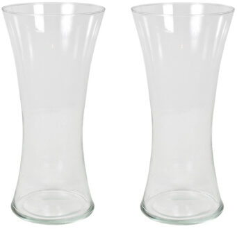 Gerimport Set van 2x stuks bloemenvaas/vazen van transparant glas 36 x 18 cm - Vazen