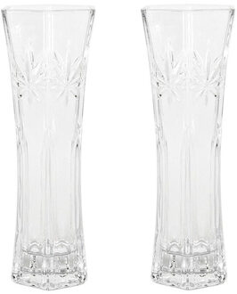 Gerimport Set van 2x stuks bloemenvazen van ornament glas 29 x 11 cm