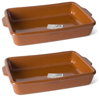 Gerimport Set van 2x stuks bruine ovenschaal/braadsledes van aardewerk 28 x 18 x 5 cm - Ovenschalen