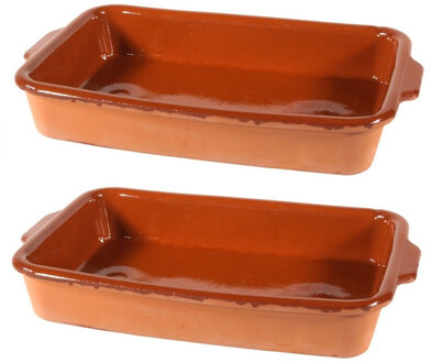 Gerimport Set van 2x stuks bruine ovenschaal/braadsledes van aardewerk 36 x 23 x 5 cm - Ovenschalen