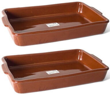 Gerimport Set van 2x stuks bruine ovenschaal/braadsledes van aardewerk 41,5 x 28 x 7 cm - Ovenschalen