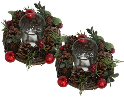 Gerimport Set van 2x stuks kerst thema kaarsenhouders ornamenten red/green nature 16 cm
