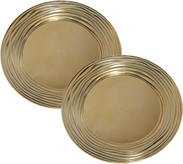 Gerimport Set van 2x stuks kerstdiner onderborden rond goud glimmend 33 cm - Onderborden