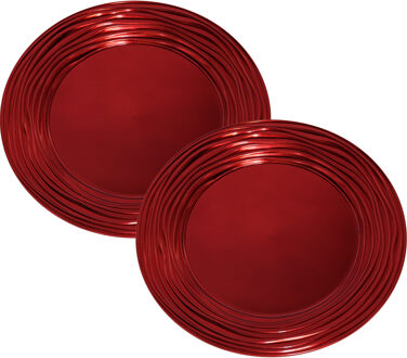 Gerimport Set van 2x stuks kerstdiner onderborden rond rood glimmend 33 cm - Onderborden