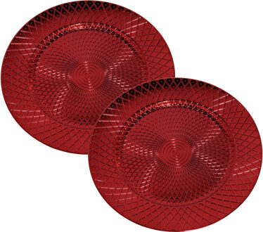 Gerimport Set van 2x stuks kerstdiner onderborden rond rood glimmend 33 cm - Onderborden