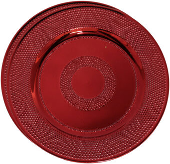 Gerimport Set van 2x stuks kerstdiner onderborden rond rood glimmend 33 cm