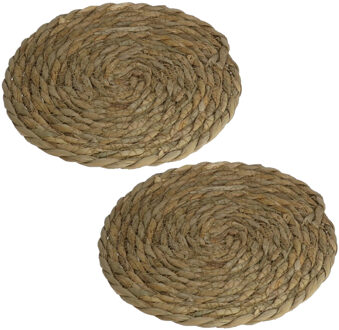 Gerimport Set van 2x stuks pannen onderzetter van zeegras rond 20 x 20 cm - Panonderzetters Beige