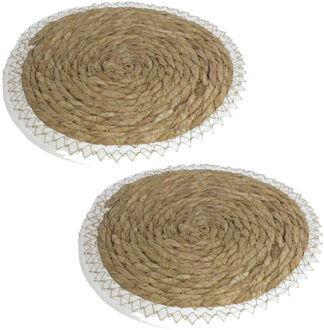 Gerimport Set van 2x stuks pannen onderzetter van zeegras rond 28 x 28 cm - Panonderzetters Beige