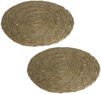 Gerimport Set van 2x stuks pannen onderzetter van zeegras rond 32 x 32 cm - Panonderzetters Beige